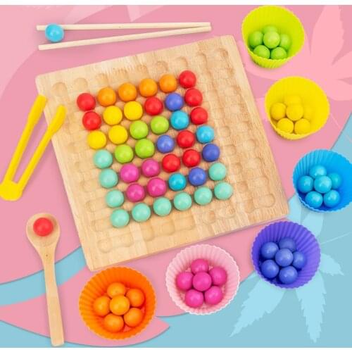 Baby Kids Wooden Montessori Educational Toys Beads Clip Table Board Games Color Sensory Recognition Puzzles Gifts For Boys Girls