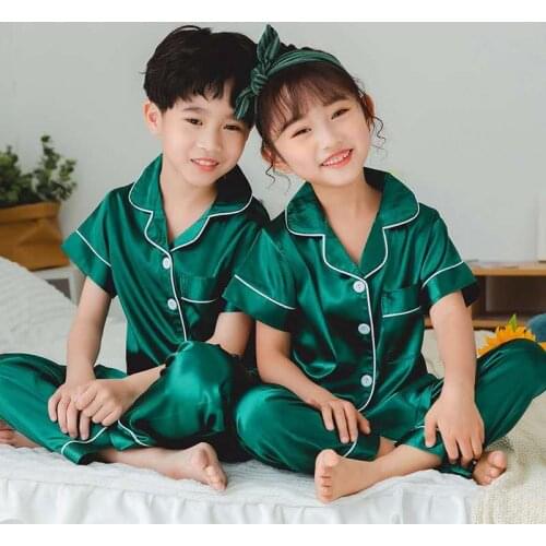 Kids Korean Pajamas Toddler Children Pyjamas Summer Pajamas For Girls Satin Silk Sleepwear Girl Pajamas Kids Boys Clothing Sets
