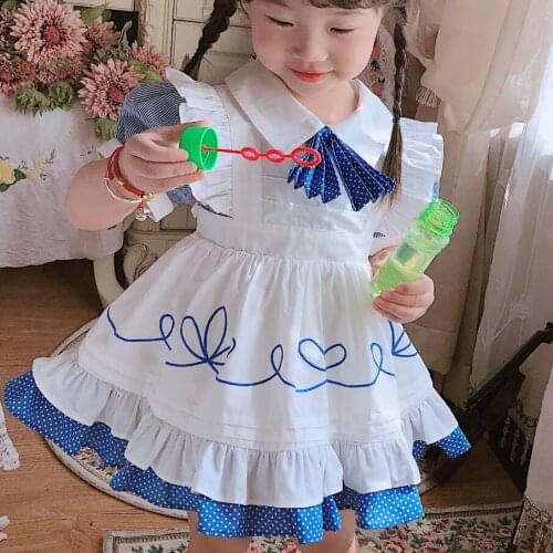 Baby girl Spanish Lolita princess dress vintage short sleeve polka dot sweet cute kids birthday party ball gown dress
