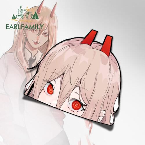 EARLFAMILY 13cm x 11.1cm for Chainsaw Man Funny Car Stickers Camper Decals Scratch-Proof Sunscreen Motorcycle Car Accessoires