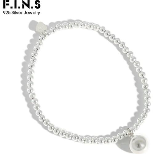 F.I.N.S Korean Fashion Simple S925 Sterling Silver Beaded Ball Chain Bracelet Charms Trendy Bead Pendant Bracelets for Women