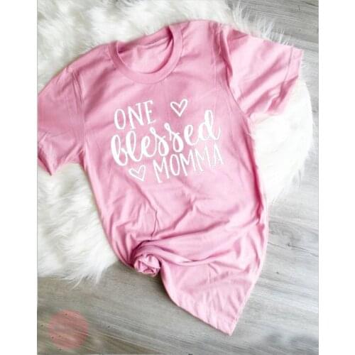 One Blessed Momma T-Shirt Summer Mama Ester Christian Tee Stylish Slogan Cotton Pink mothers day Camisetas Jesus Heart Tops