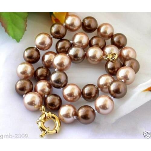 Hot selling ********Natural AAA 10mm Coffee Champagne South Sea Shell Pearl Necklace 18"