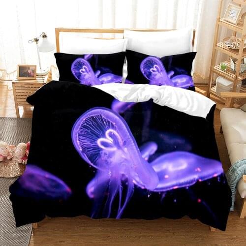 Grinding MAO Printing US Size Bedding Twin Full Queen King Size Jellyfish Pattern Quilt Cover Sheet Pillowcase Three-piece Set