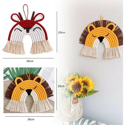 Cartoon Macrame Rainbow Fawn Lion Pendant Nordic Ins Hand-woven Wall Tapestry Children Room Decor Wall Hanging Ornaments