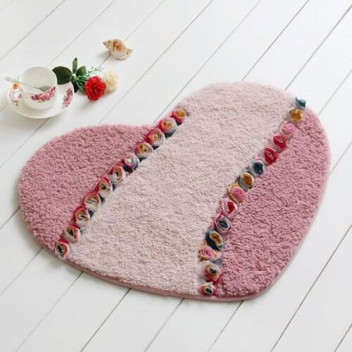 Non-Slip Mat Heart-Shaped Rustic Style Cute Bedroom Carpet Bathroom Door Mat Anti-Slip Mat