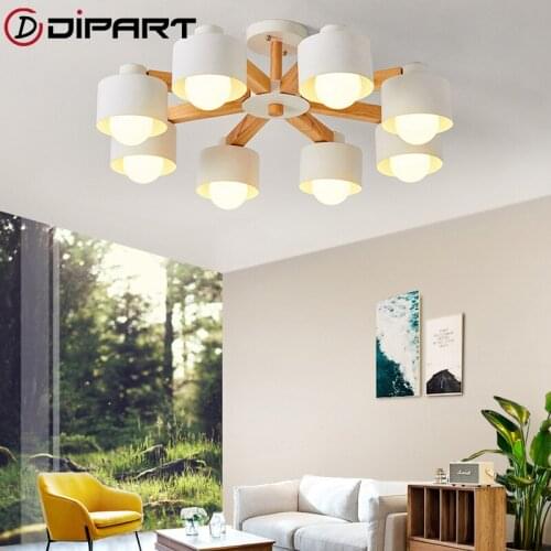Nordic LED Chandelier With Iron Lampshade For Living Room Modern Wooden Lustres Wood Foyer Chandelier Lighting Modern simplicity