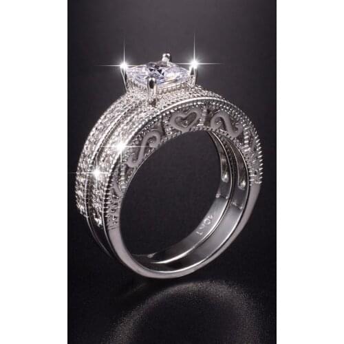 Antique Style Engagement 10KT White gold Plated ple rings Princess cut Simulated Diamond Wedding Band Ring set for Women gift