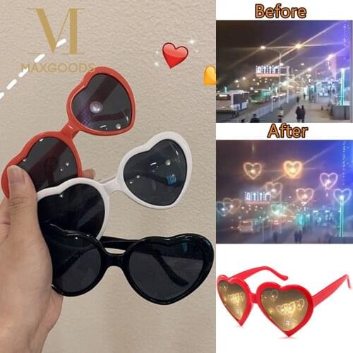 Love Heart Shaped Effects Glasses Watch The Lights Change to Heart Shape At Night Diffraction Glasses For Women Men Sunglasses