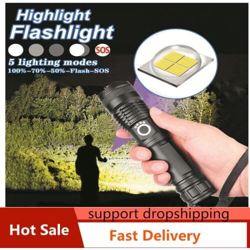 Rechargeable Flashlight 100000 Lumens XHP50 5 Mode LED USB Rechargeable 18650 26650 Flashlight Led Torch For Hiking and camping