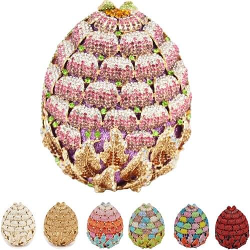 Floral Designer Luxury Crystal Evening Bags Egg Shape Party Purse Wedding Handbags Ladies Clutch Bags SC473