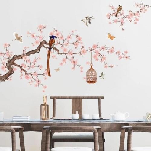Chinese Style Pink Wall Stickers Flowers Home office Decor Teenager Living Room Bedroom Decor pegatinas de pared Wallstickers