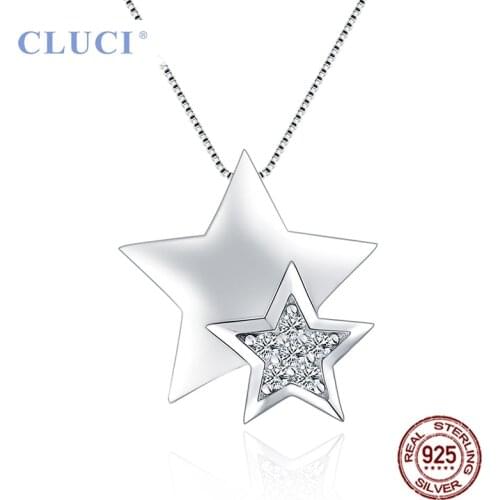 CLUCI Silver 925 Star Shaped Pendant for Women Necklace Jewelry Making Zircon 925 Sterling Silver Star Charms Pendant DP002SB