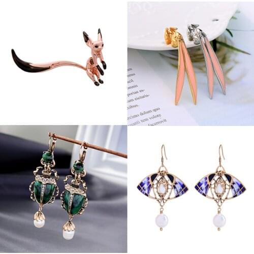 BALANBIU Cute Unilateral Cute Little Fox Rabbit Drop Earrings For Women Gift Enamel Brass Animal Earring Fashion Jewelry