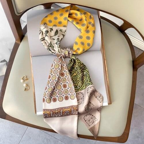 KOI LEAPING aesthetic printing long silk scarf female multi-function decorative scarf headband tie wrist strap bag belt