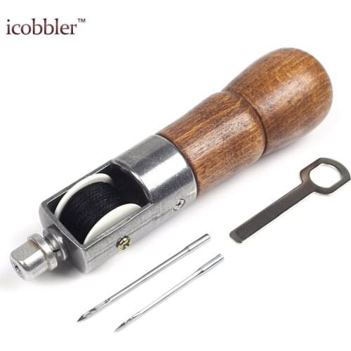 Leather Sewing Awl Kit, Quick Stitch Repair Tool Set Heavy Duty Thread with Awl Needle, 0.8mm Round Wax Thread Black White Brown