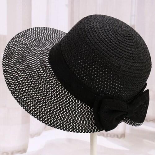 DONGYUN006 Summer Women casual straw hat New lady girl casual large wide brim paper sun hat Bowknot panama cap for holiday