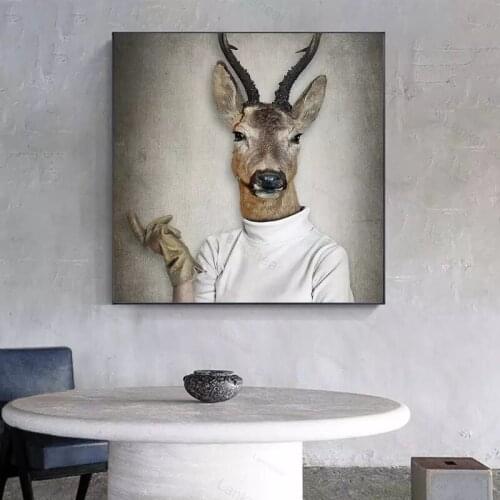 Modern Abstract Deer Wall Art Canvas Painting Nordic Posters and Prints Wall Pictures Oil Painting for Living Room Decor