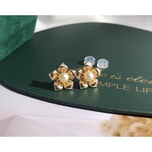 Stylish Flower 925 Sterling Silver Earrings Findings Settings Base Mountings Parts Mounts for Pearls Agate Crystal Jade