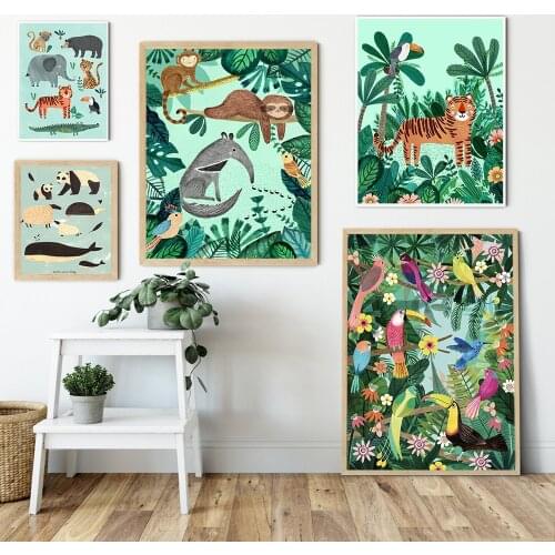 Tiger Panda Leopard Parrot Jungle Nordic Posters and Prints Wall Art Canvas Painting Wall Pictures for Living Room Home Decor