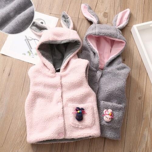 Girls Outwear&Coats 2020 Winter Warm New Fashion 2-6 7 8 9 10 Years Animal Ear Hat Corduroy Coat For Kids Baby Girl Hooded Vests
