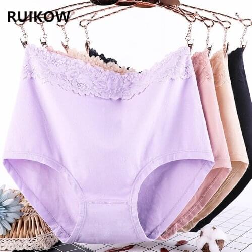XL-6XL High Rise Thongs & Panties For Women With Lace Elastic Waistband 95%Cotton Ladies Large Strecth Briefs Female Lingeries