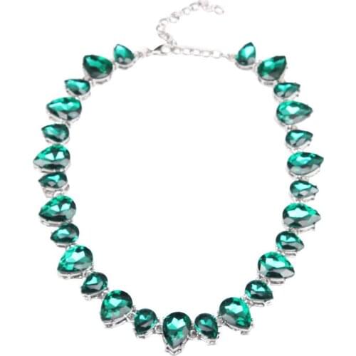 Charm Green Gem Stone Necklace Crystal Statement Choker Chain Bibs Jewelry For Women Bridal Party Collar Wedding Party Prom Gift