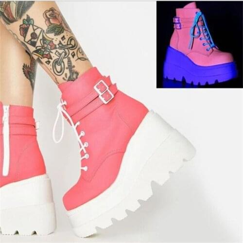 Winter Women Platform Boots Fashion Thick Bottom Ankle Boots Wedges Shoes For Woman Lace Up Buckle Ankle Boots Botas Mujer