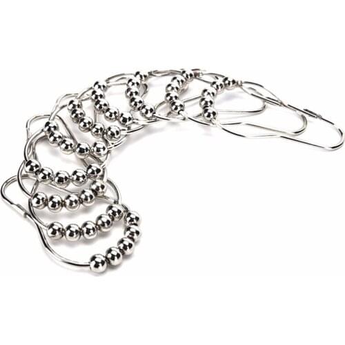 12Pcs/set 5 Roller Balls Curtain Hooks Polished Satin Nickel Ball Shower Curtain Rings High Quality