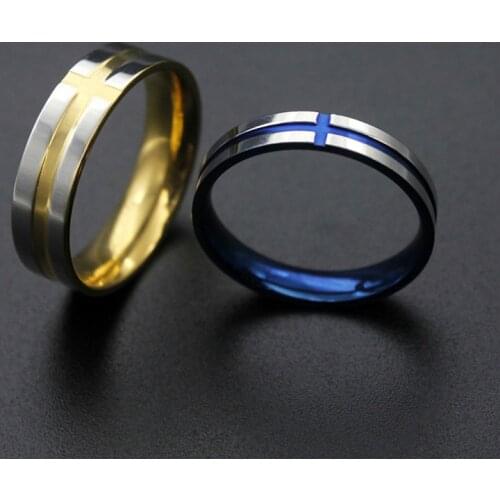 2018 Blue gold Cross Stainless Steel Prayer Finger Rings Never Fade Jesus Bible Lord Prayer Cross Mens Rings anillos hombre