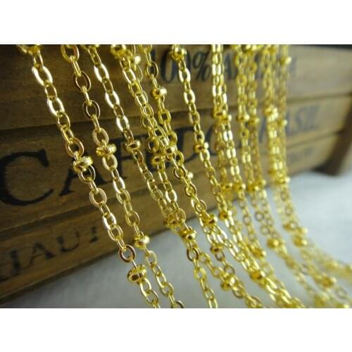 5M(16ft) Gold Flat Cable Chain with 2mm Oblate Bead Ball Link Chain Findings C06