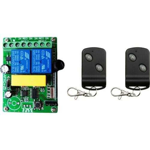 Wireless Remote Control Light Switch Relay Output Radio 220V 2 Channel Receiver Module + 50-500M 433mhz Transmitter