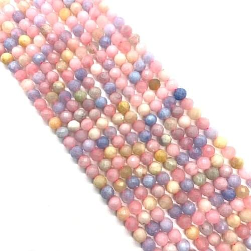 Natural Stone Beads Multi-faceted Round Pink Morganite Beaded Handmade DIY Necklace Bracelet Jewelry Making Crafts Ornaments