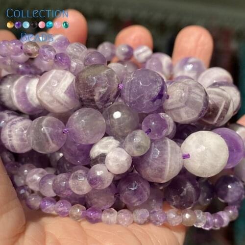 4/6/8/10/12mm Natural Stone Beads Faceted Dream Amethysts Round Spacer Loose Beads For Jewelry Making DIY Bracelet Accessories