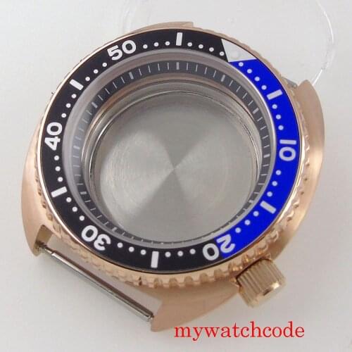 For Japan NH35 NH36 Movement Rose Gold Plated 45mm Watch Case Sapphire Glass Alloy Bezel Insert Rotating Bezel 5ATM Solid Back