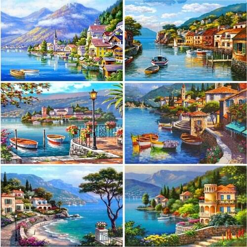 EverShine 5D DIY Diamond Mosaic Scenic Cross Stitch Diamond Painting Town Full Square Seaside Embroidery Wall Decor