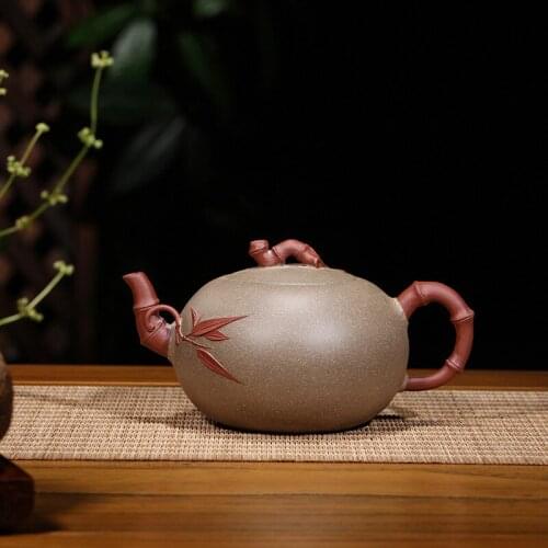 Purple sand teapot tea undressed ore section of mud double color bamboo bamboo pot jian-qiang wu all hand the teapot
