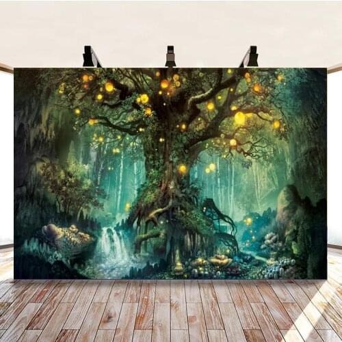Dream Forest Hung with Lanterns Tree Background Children Birthday Party Decoration Studio Photography Cloth Can Be Customized