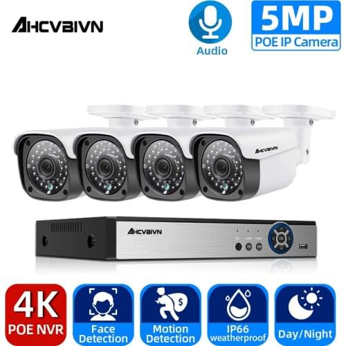 H.265+ CCTV Security Camera System 4CH 4K POE NVR With 5.0MP IP Camera CCTV Kit Waterproof IP66 Video Surveillance System XMEye