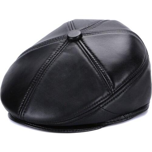 Genuine Leather Visor Cap Genuine Leather Mens Berets Cap CBD High Quality Fashion Mens Real Leather Baseball Cap B-7141