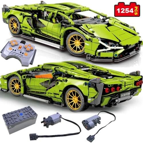 Technique FKP Racing Car Building Blocks Sian Simulation 1:14 Lamborghning Green Super Sports 37 RC Bricks Toys Gift Adult 8600