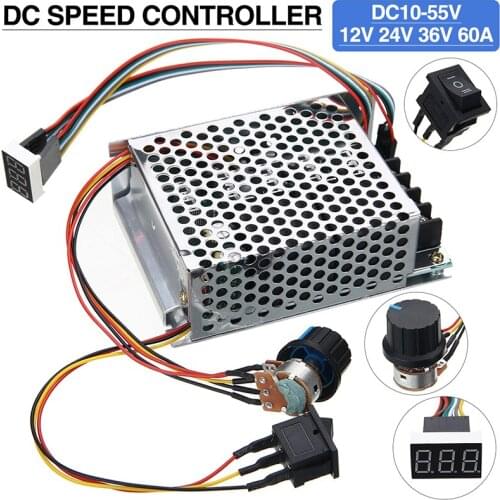 Mayitr Speed Controller DC10-55V Motor Speed Controller 12V 24V 36V 60A PWM Motor Speed Controller CW CCW Reversible Switch