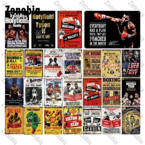 Boxing Competition Plaque Metal Tin Sign Holyfield VS Tyson H Wall Stickers Boxing Fans Iron Plates Fighting Match Art Poster