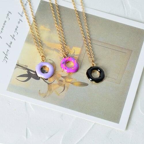 Juorest Girl Cute Doughnut Necklaces Sweet Multi Color Chain Pendant Necklace Trendy Summer Women Cake Chocker Necklace Gift