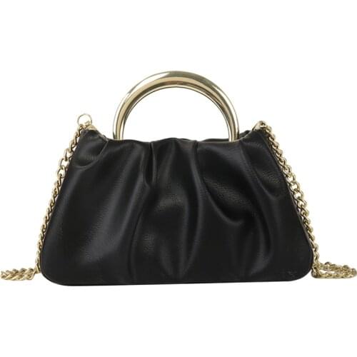 Fashion Metal Chain Top-Handle Bags For Women Luxury Ladies Crossbody Bag High Quality PU Leather Pleated Shoulder Bags Handbags