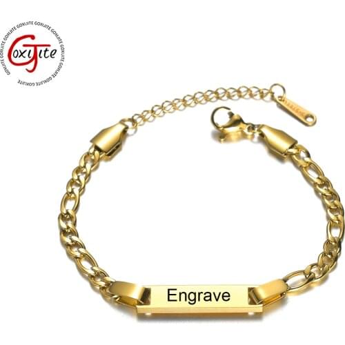 Goxijite Trendy Custom Engrave Name Bracelet For Women Kid Stainless Steel Adjustable Engraving Date Charm Bracelet Gift