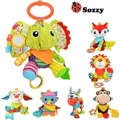 Cartoon Multifunction Animal Plush Rattle Toys Appease Stuffed Doll Plush Kids Teether Toy Stroller Hanging Toy Birthday Gifts
