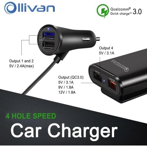 New Car Charger 4 Port USB QC3.0 Fast Charging Clip Backseat Car Phone Charger USB Extension Adapter Car Portable Charger Plug