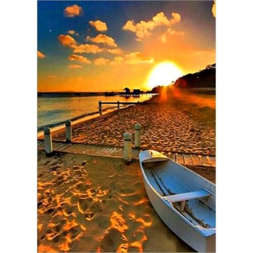Landscape Sunset∕love Beach DIY 11CT Embroidery Cross Stitch Kits Needlework Craft Set Printed Canvas Cotton Thread Design