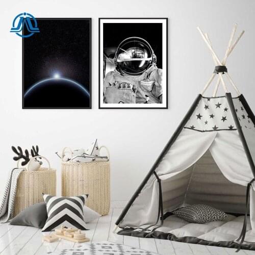Planet And Astronaut Canvas Painting Moon Posters Prints Wall Art Nordic Style Modern Pictures For Kids Room On The Wall Decor